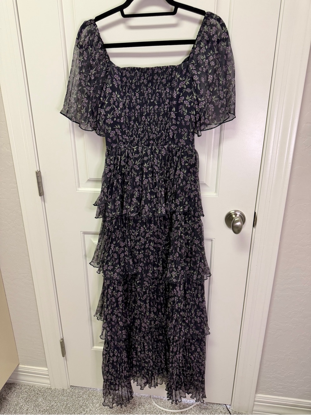 Astr Tiered Black Maxi Dress with Purple Floral Print - Picture 6 of 6